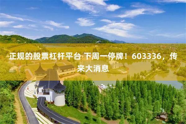 正规的股票杠杆平台 下周一停牌！603336，传来大消息