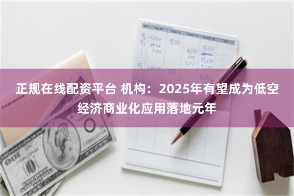 正规在线配资平台 机构：2025年有望成为低空经济商业化应用落地元年